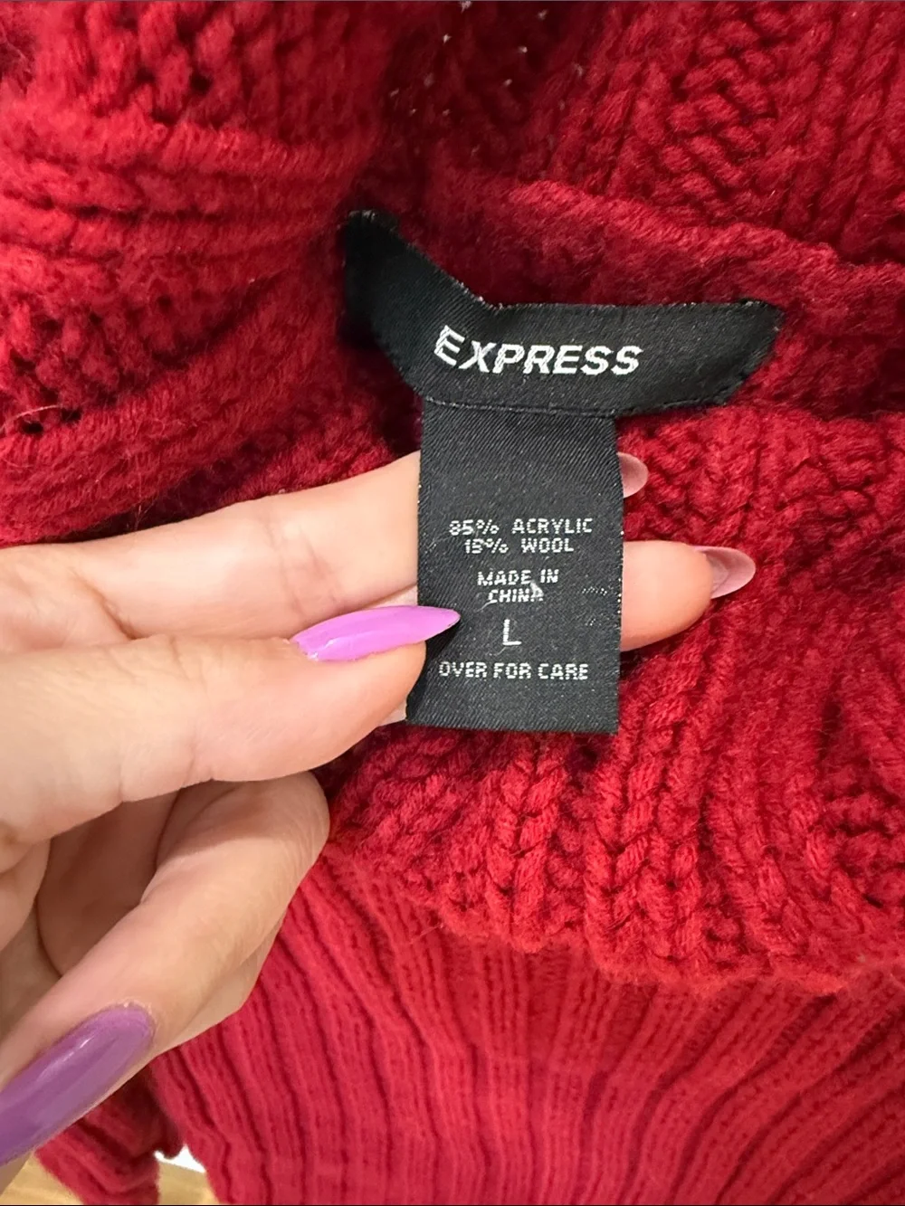 Express Red Chunky Cable Turtleneck Sweater